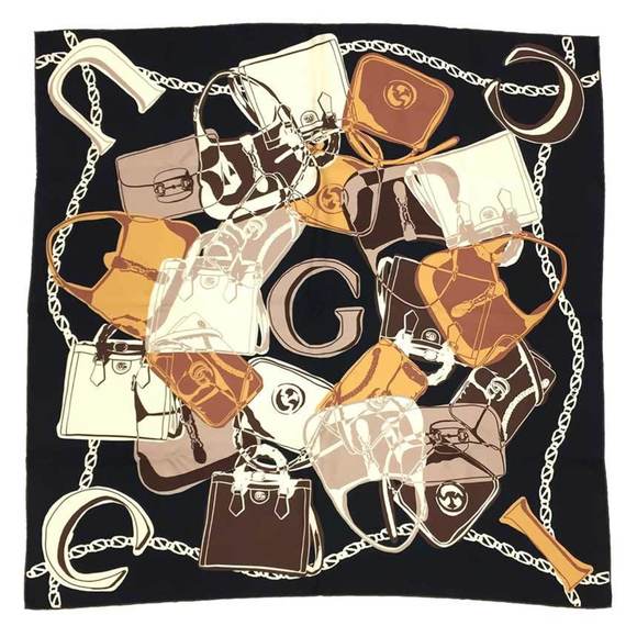GUCCI Gucci Scarf Muffler 723139 Large Carre 100% Silk Bag Navy - Picture 1 of 3